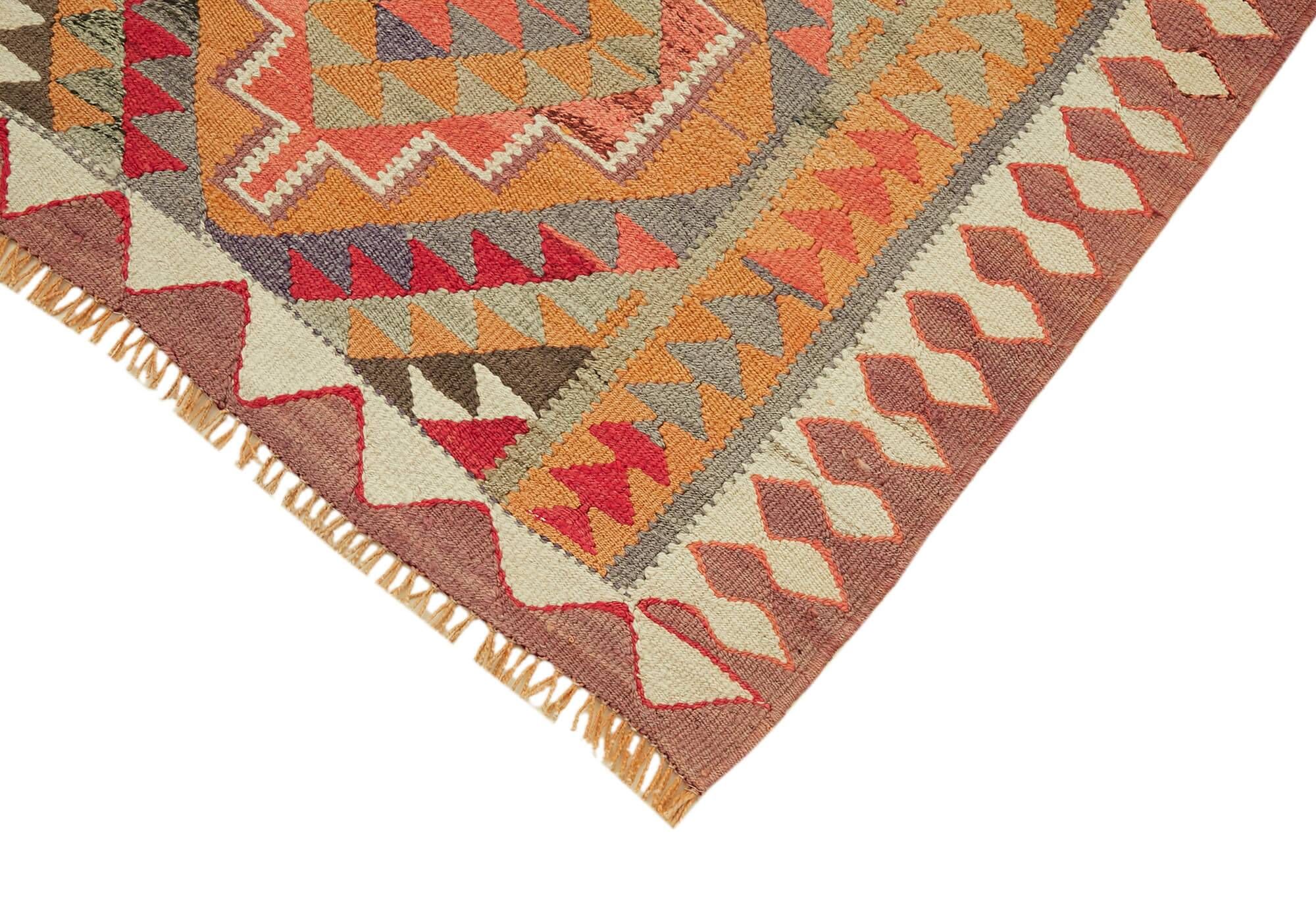 Turkish Handwoven Vintage Herki Kilim 107 cm x 342 cm