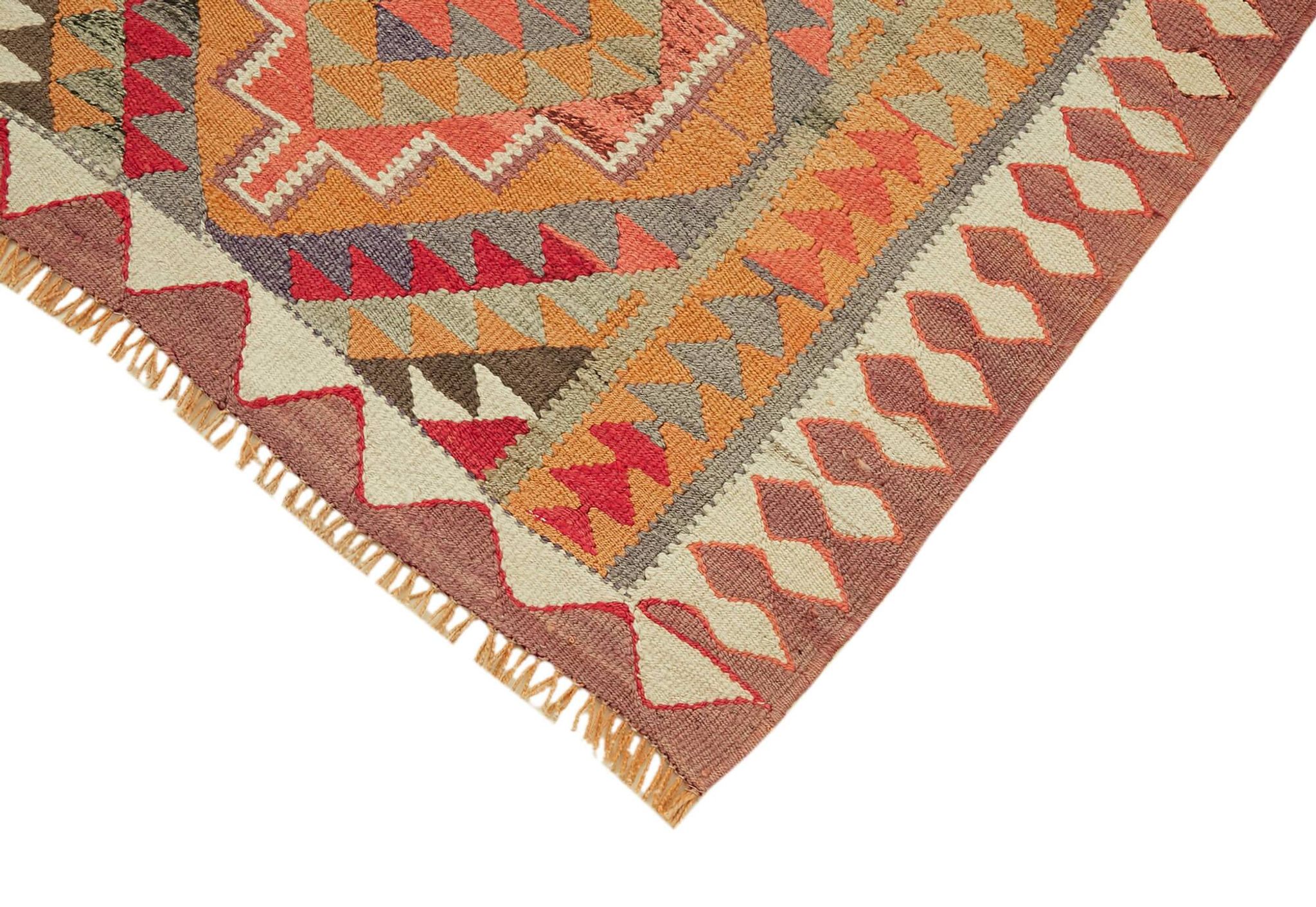 Turkish Handwoven Vintage Herki Kilim 107 cm x 342 cm