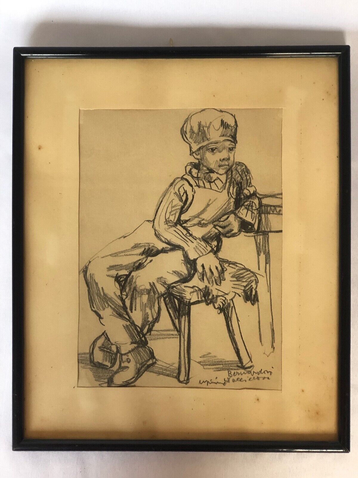 Charcoal on paper by Bernardin or Barnadouin Garçon à la gavroche