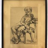 Charcoal on paper by Bernardin or Barnadouin Garçon à la gavroche
