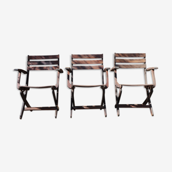 3 fauteuils de jardin en bois années 40