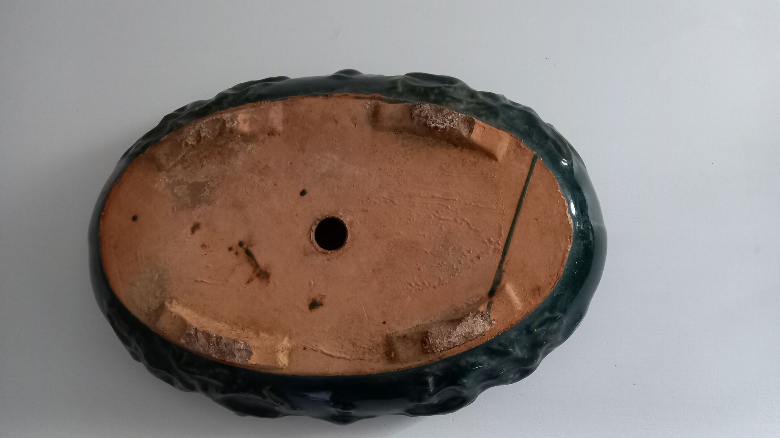 Bonsai pot in green glazed stoneware