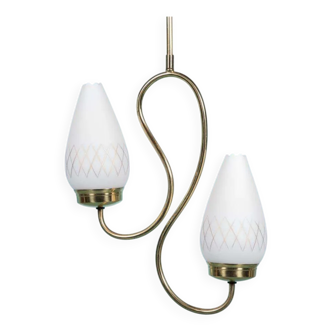 1950s Swedish mid-century suspension, vintage opaline lamp.