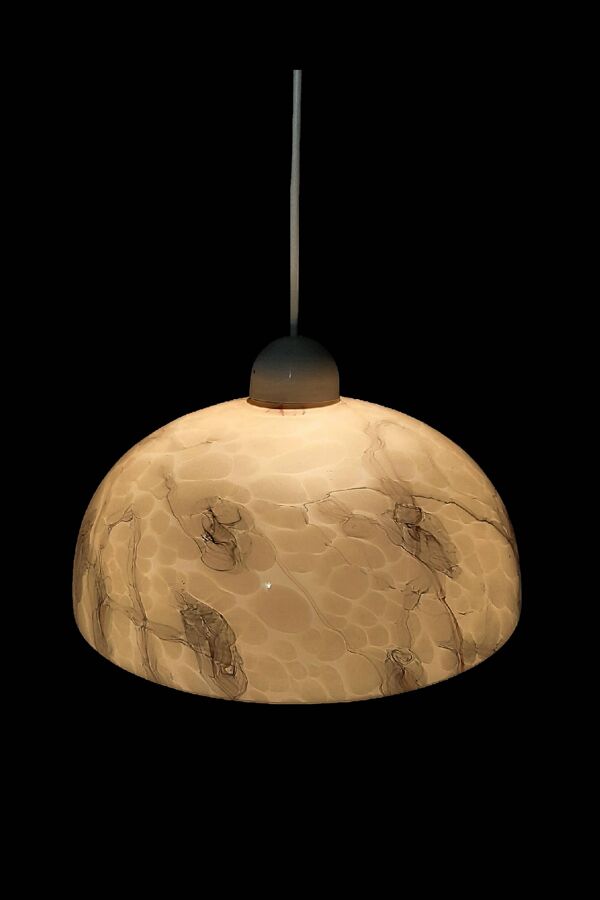 Art Deco pendant light in beige and vintage brown marble effect opaline glass