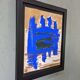 Mid-century modern "abstract in blue" swedish vintage abstract mixed media painting, framed