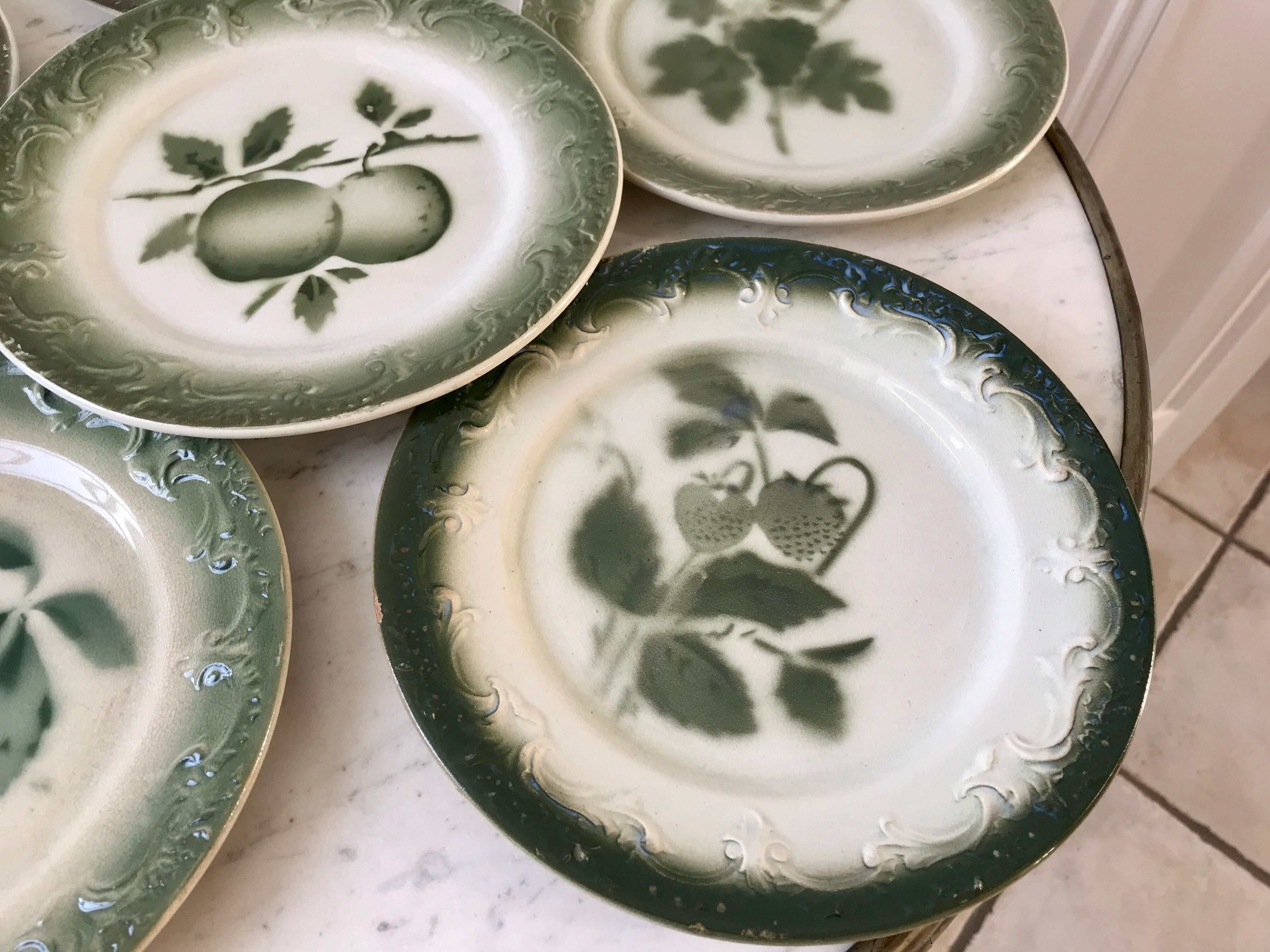 lot of 6 dessert plates in slip Pexonne early twentieth century