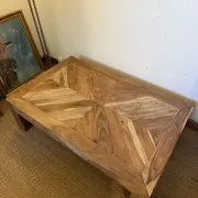 Large coffee table made of solid sheesham wood, with a diamond point marquetry top.