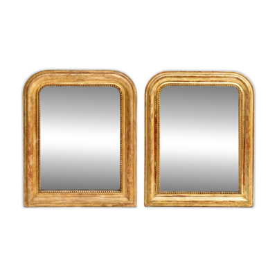 Ensemble de deux petits miroirs Louis-Philippe français dorés rouge du XIXe siècle