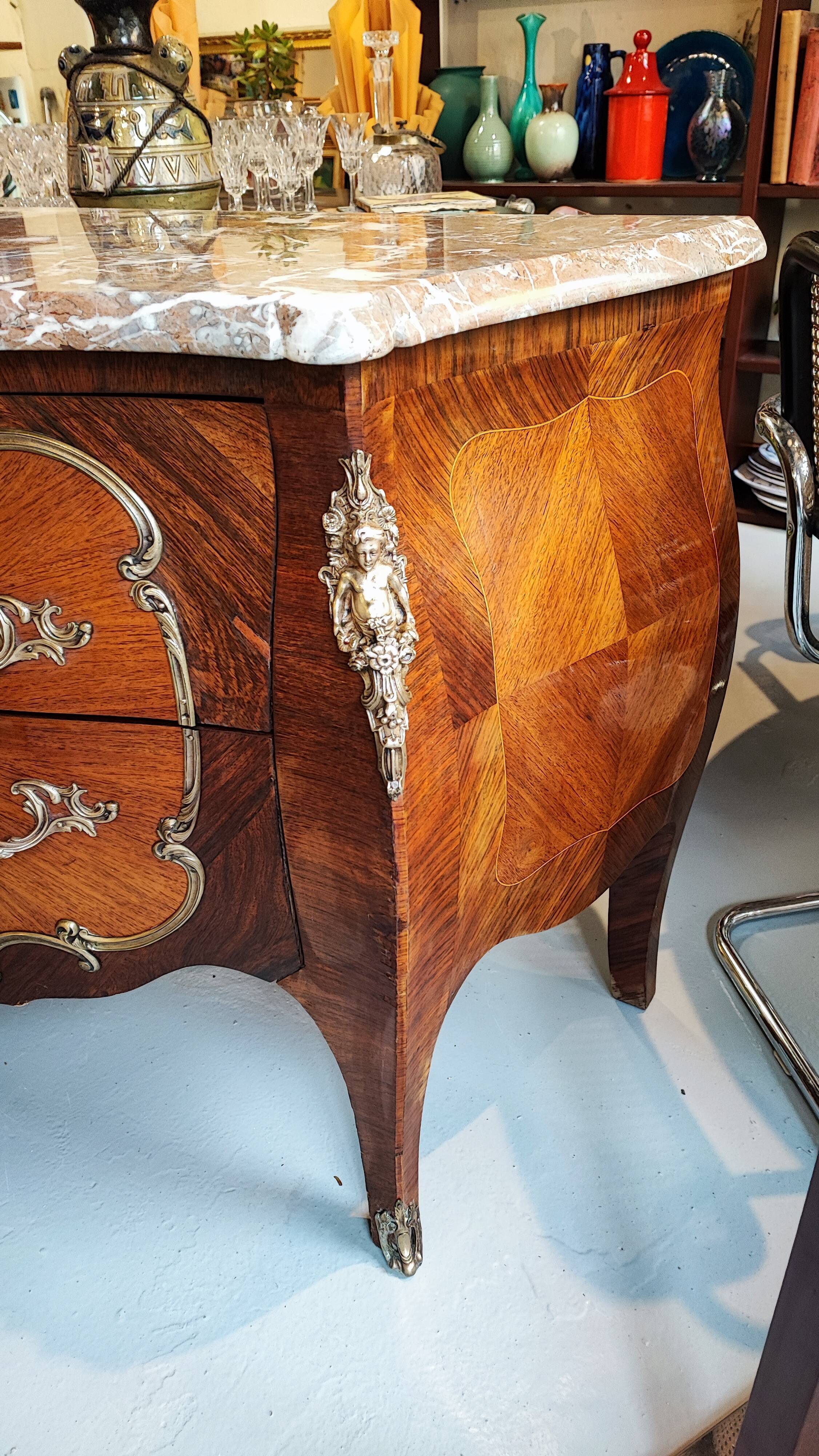 Louis XV dresser curved brown marble and bronze 1900