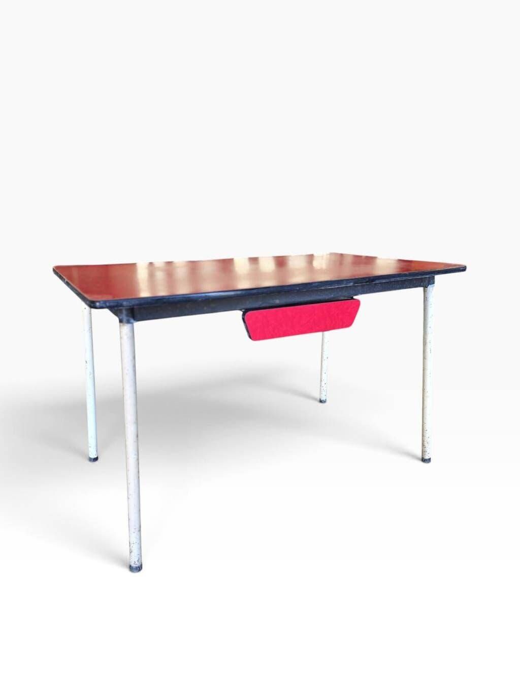 Vintage side table/desk in red formica.