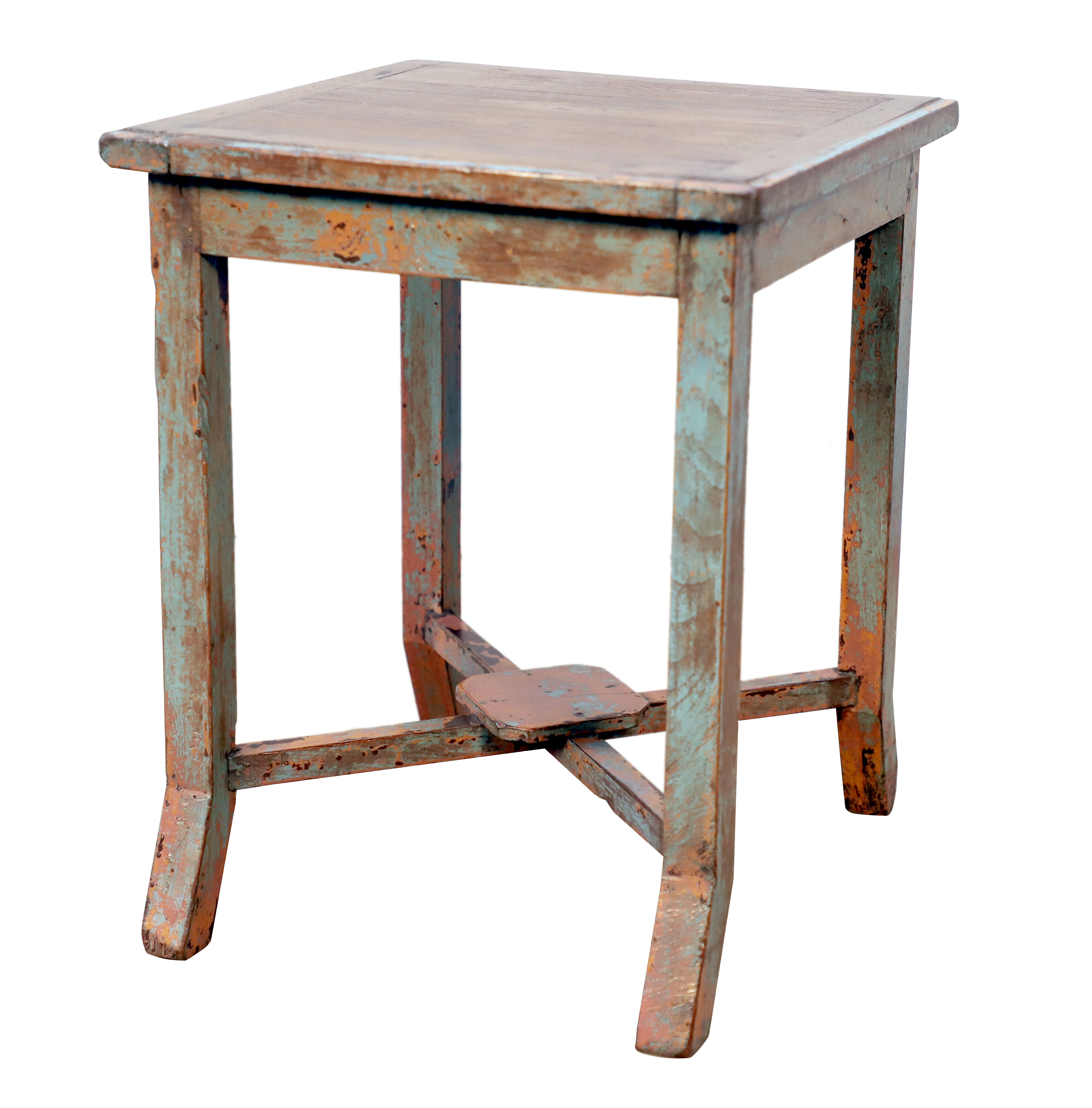 Burmese teak sofa end with original green patina