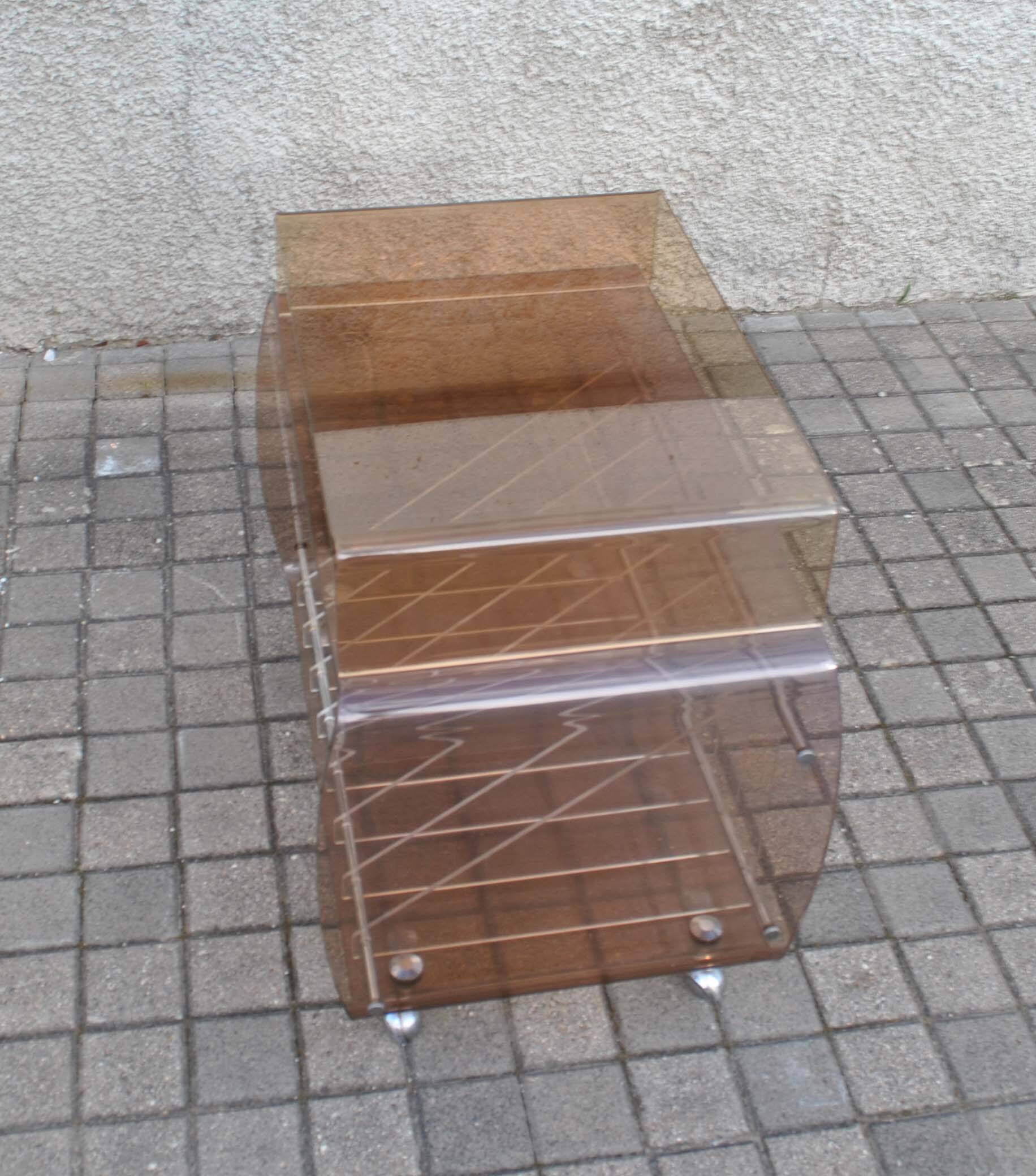 Vinyl trolley on wheels in lucite Modernist design Space-age 1970 MICHEL DUMAS