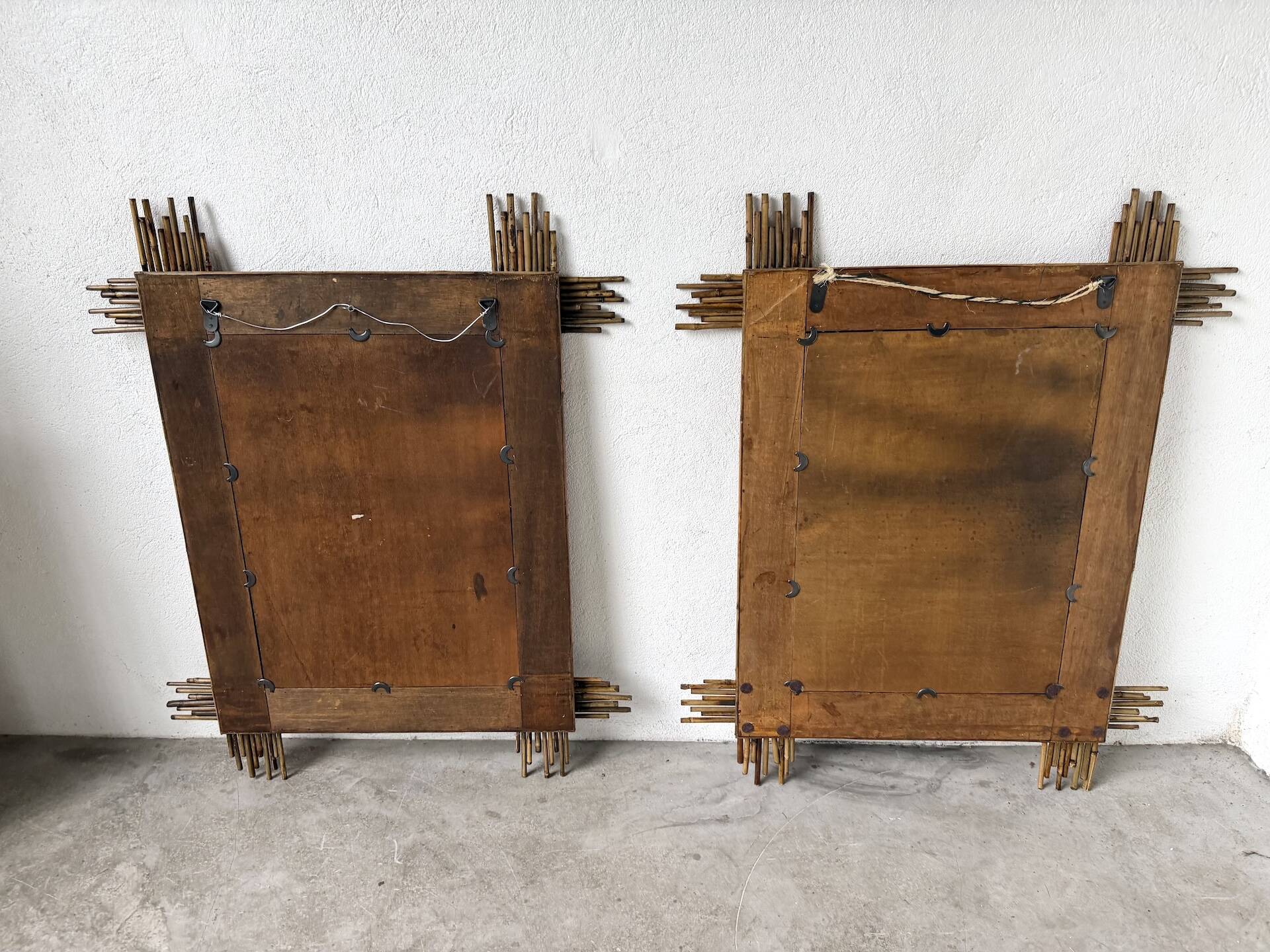 Pair of large vintage bamboo mirrors, 1970s