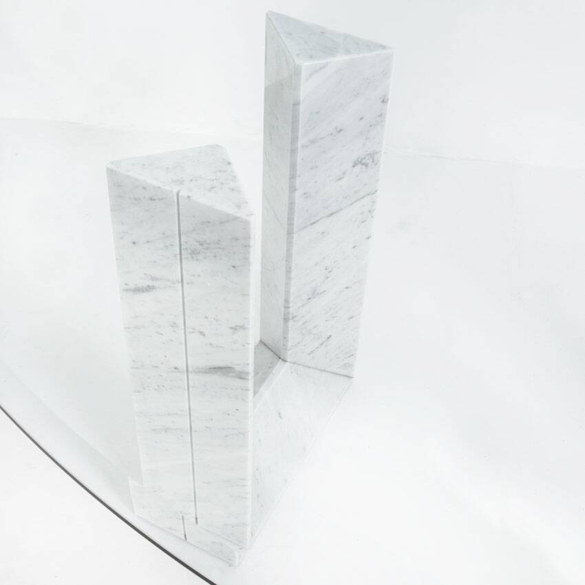 Table named "Diapason". Carrara marble and glass. Cattelan Italia. 90s.