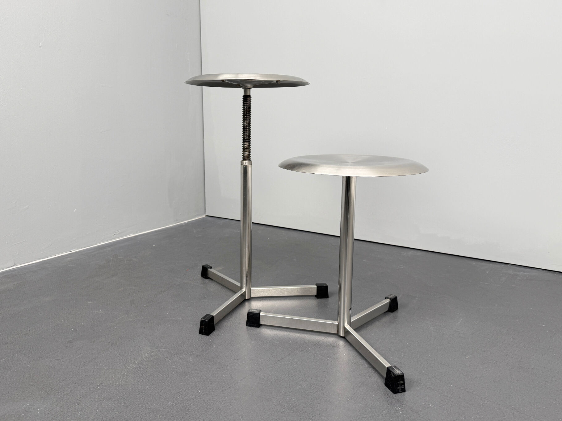 Pair of swivel stools / doctor's stools, metal, by Maquet, Germany, 1960s