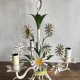 Sheet metal chandelier with daisy masks, 3 branches.