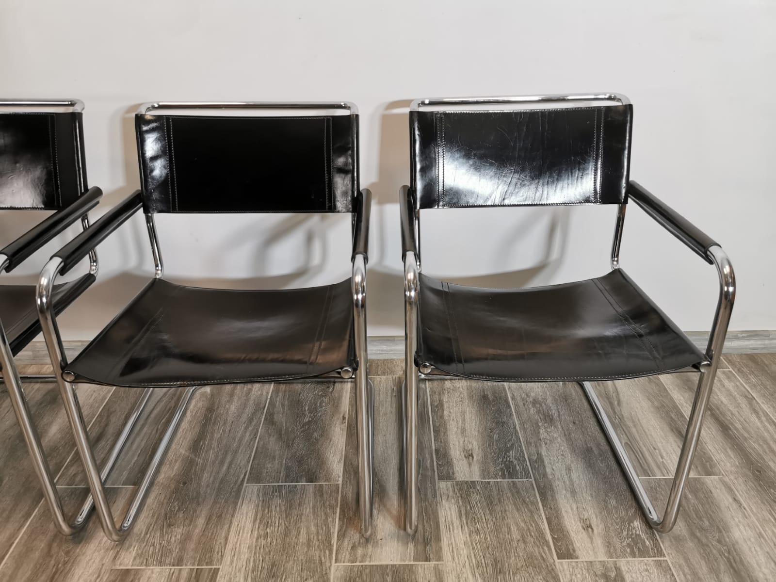 Mid-century chromed leather chairs