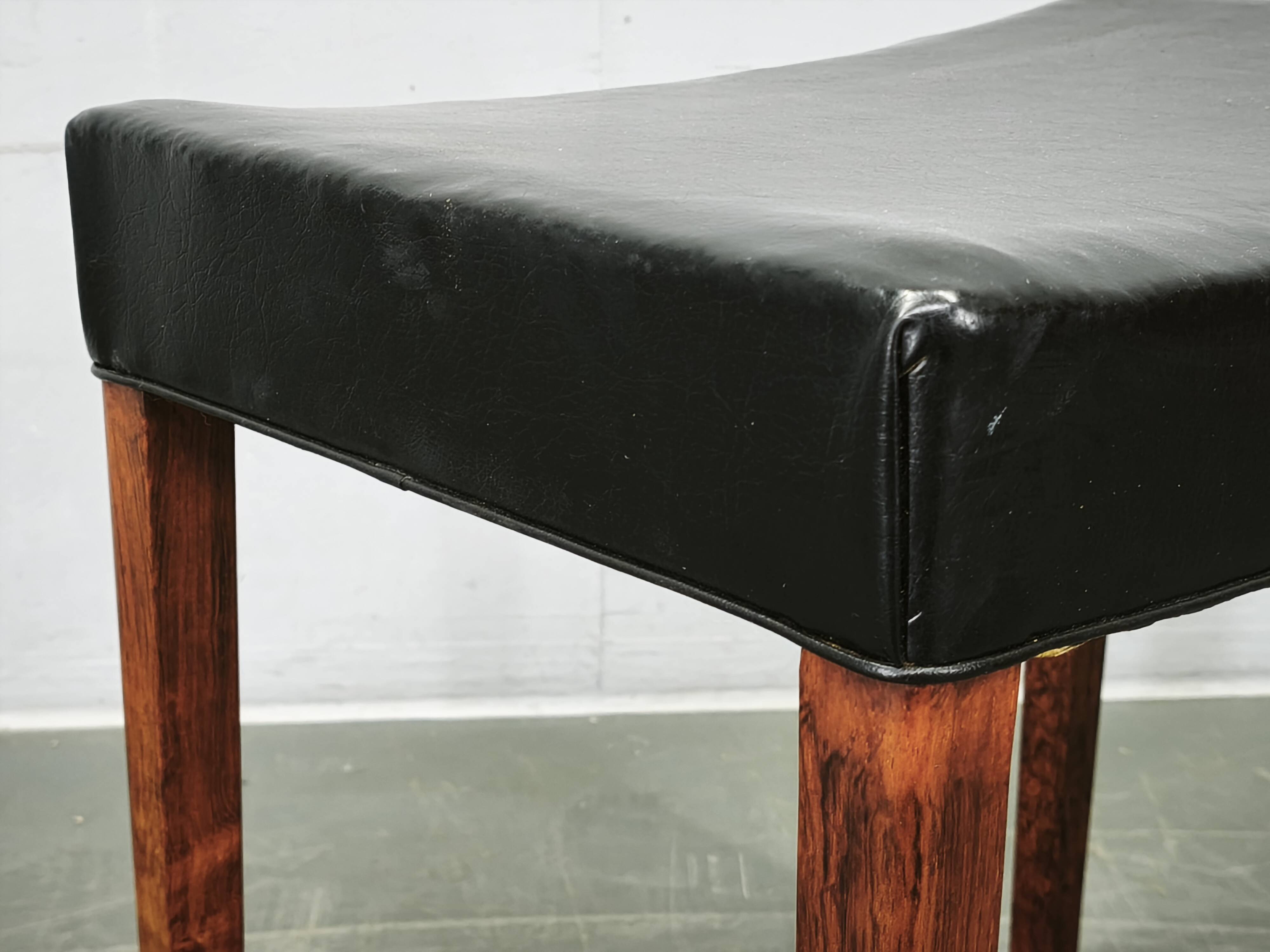 1960s Danish Modern Wood and Black Leather Stool