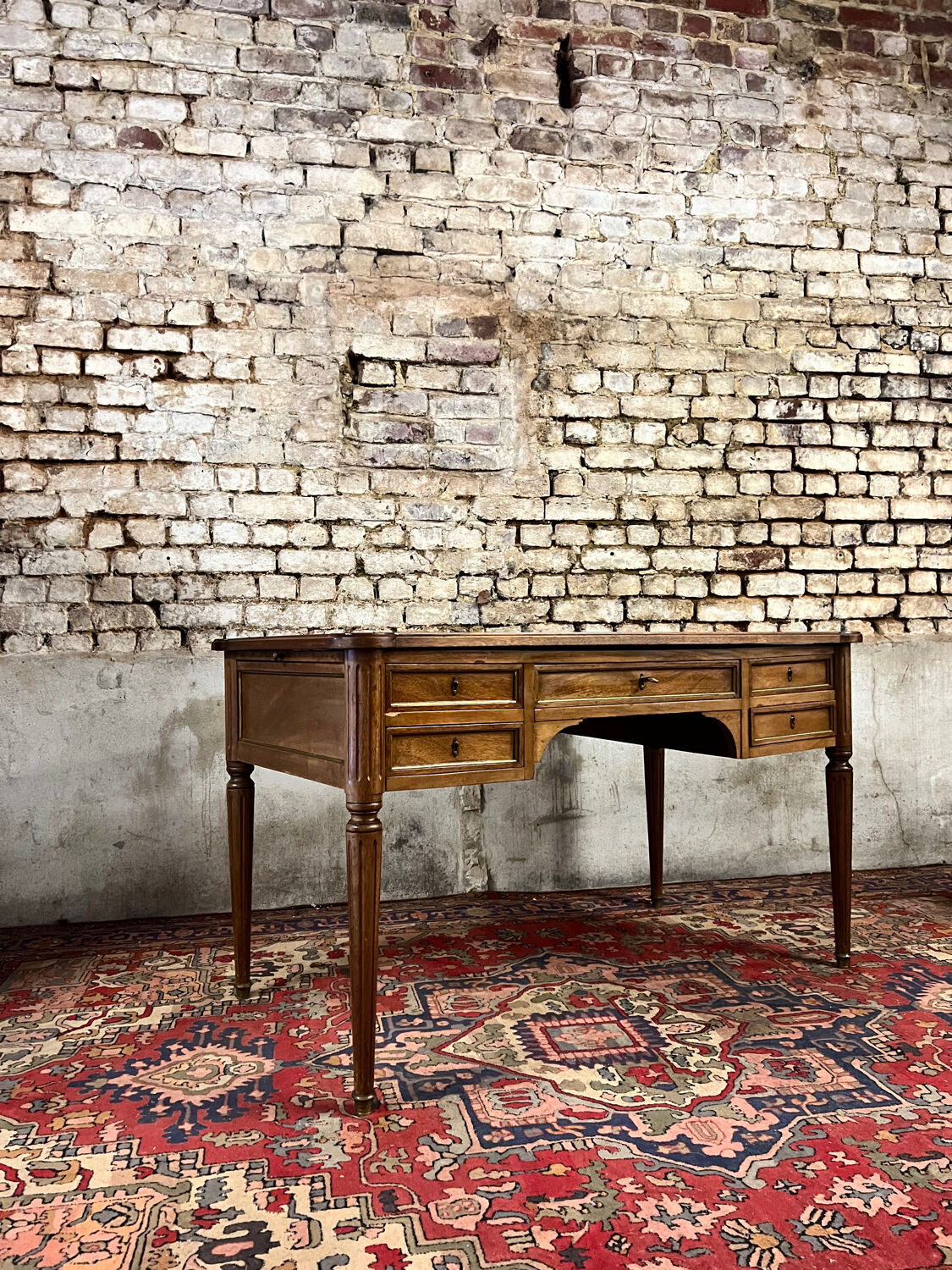 Flat mahogany desk Louis XVI XIX style Century