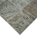 Hand-knotted turkish vintage 172 cm x 245 cm grey patchwork carpet