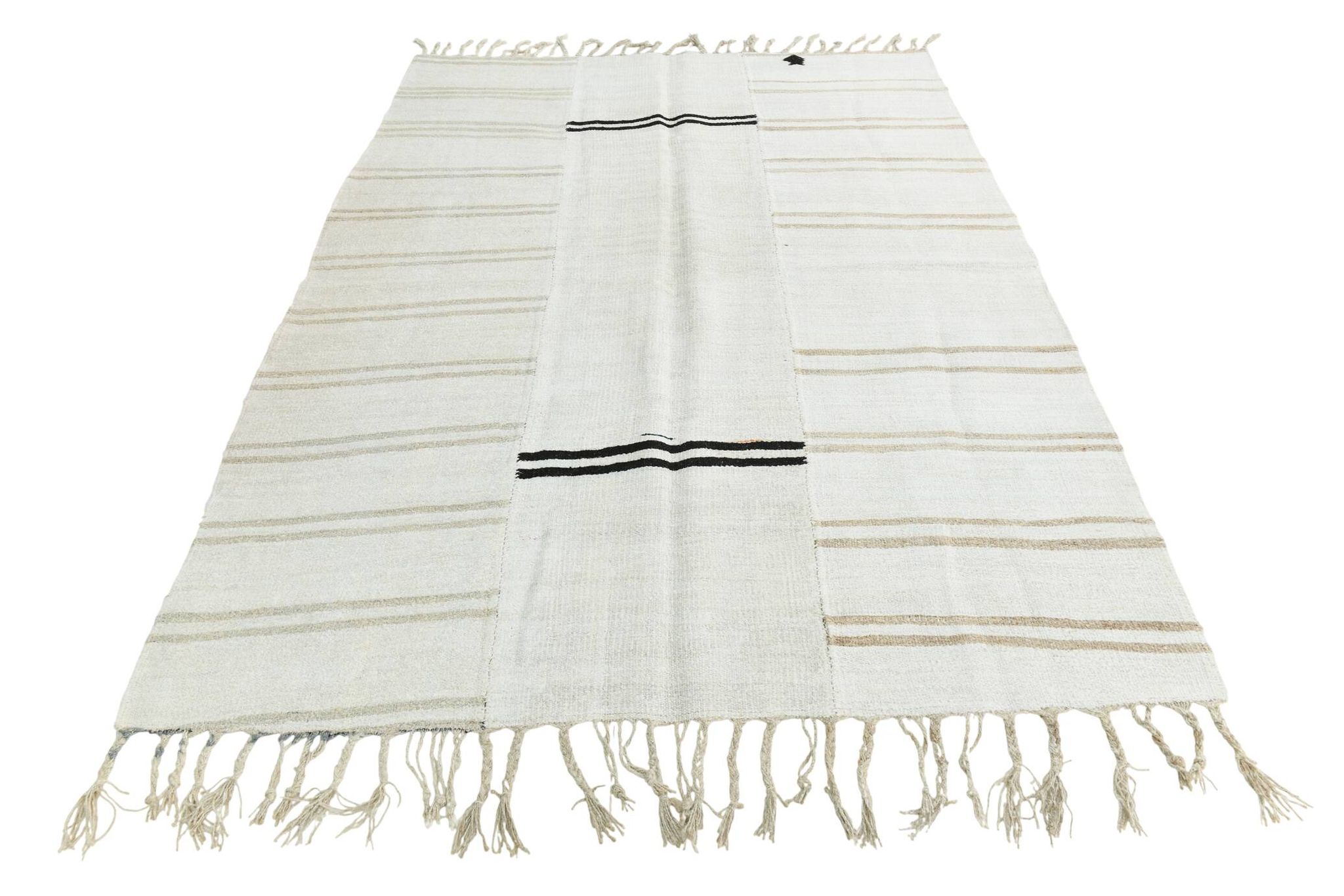 Kilim Turc Écru à Rayures, Style Scandinave, Salon et Chambre, 176x252Cm