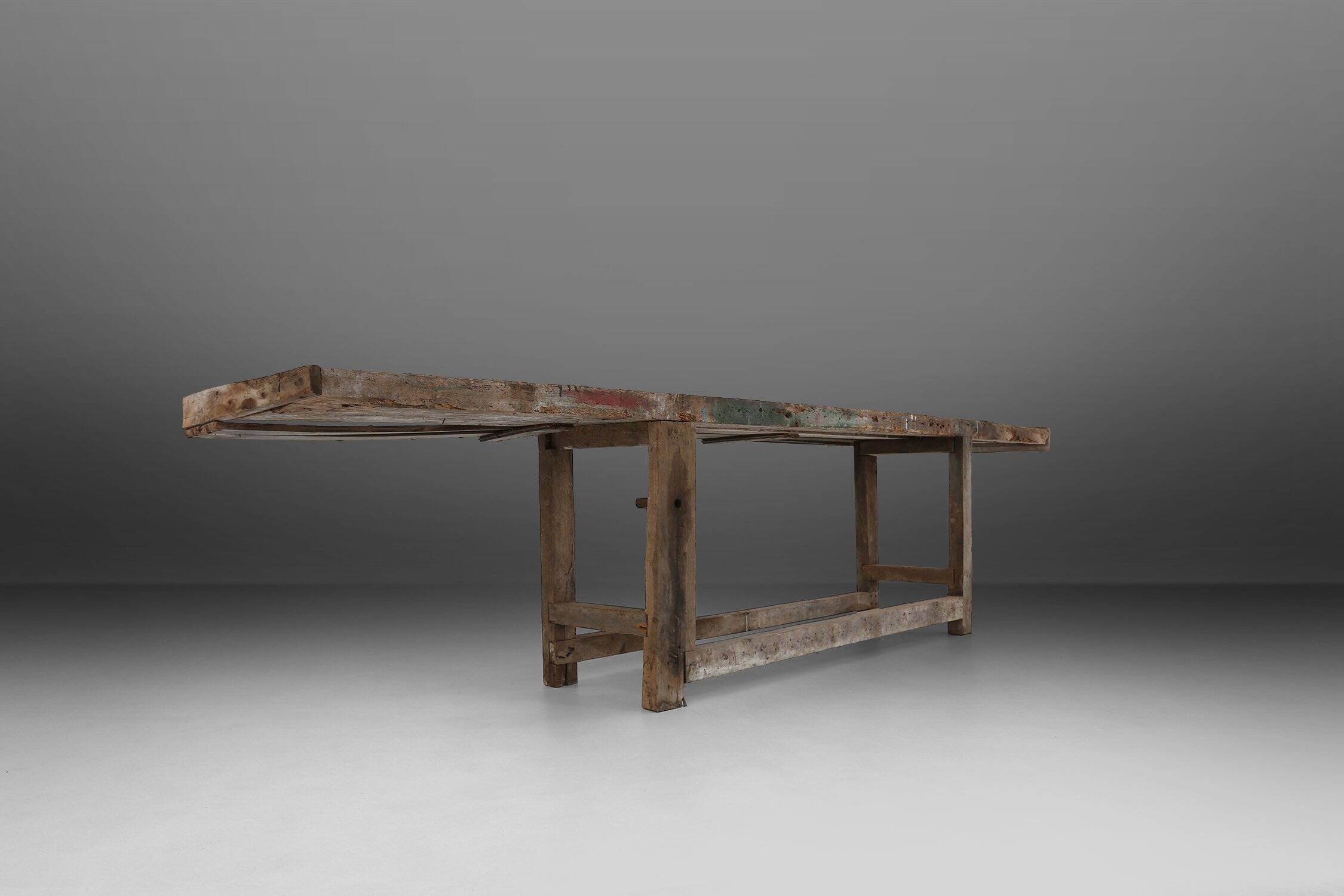 Industrial Oak Workbench with Exceptional Patina, Belgium ca. 1850