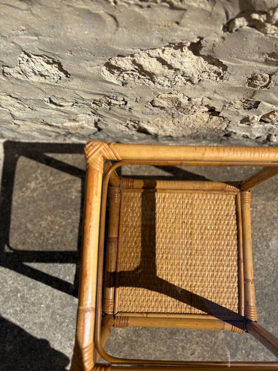 Bamboo and smoked glass side table, 1970s
