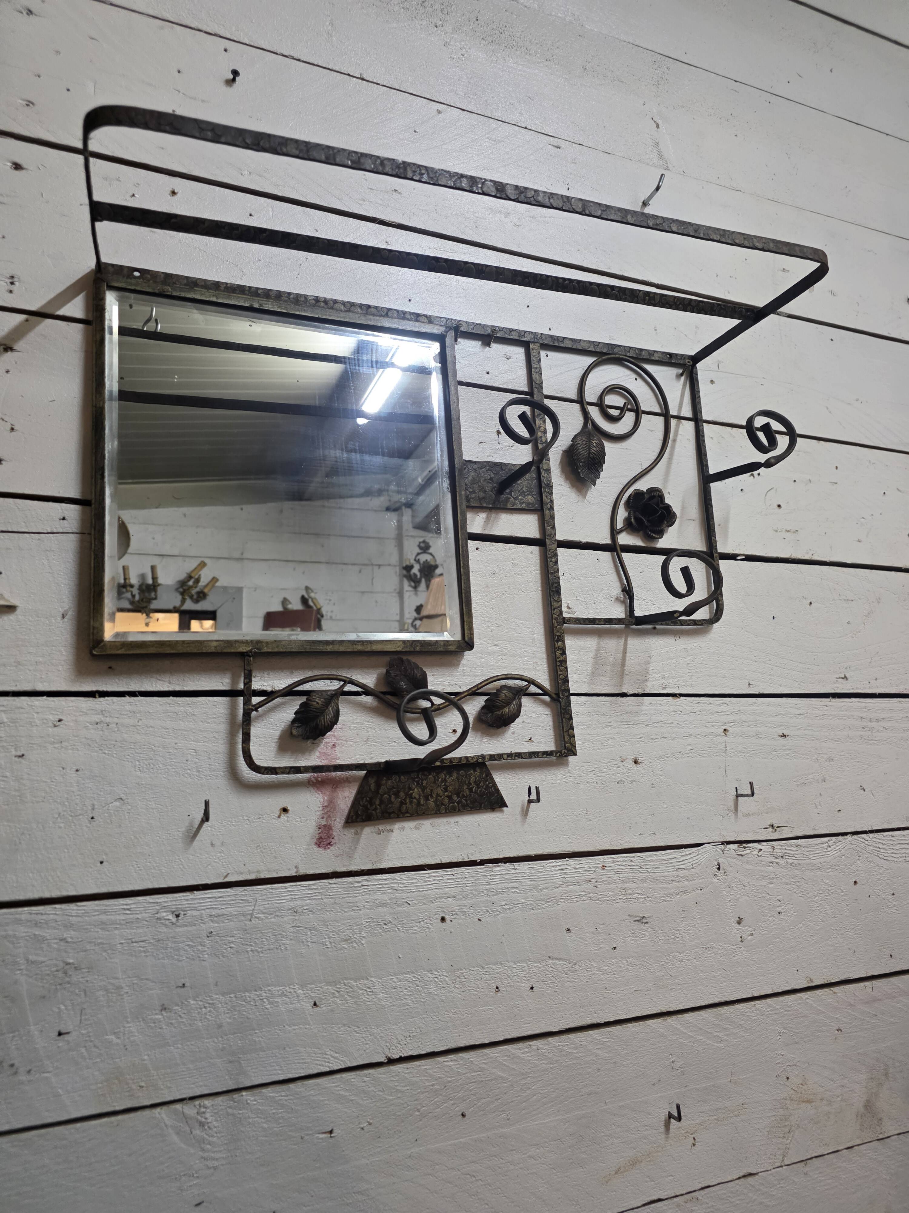 Art Deco coat rack in hammered wrought iron, 1950s.