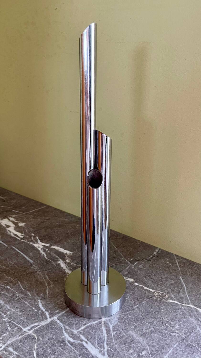 Organ vase with 3 chrome metal soliflores from the 70s