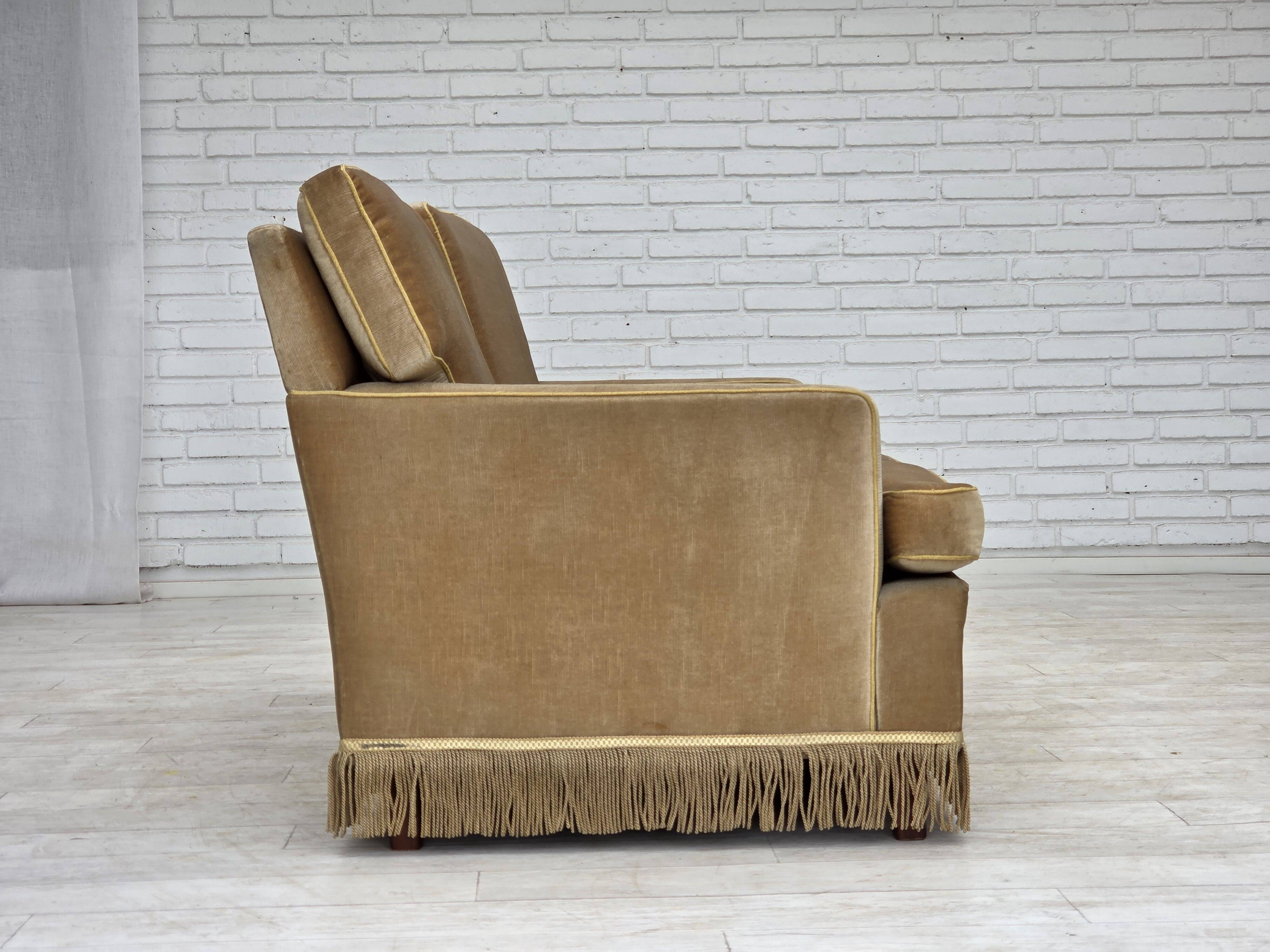 1970s, Danish 2-seater sofa, honey yellow furniture velour.