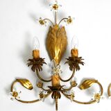Pair of gold plated Italian 1980's floral Regency Murano glass sconces