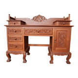 Vintage Vanity Desk, unique hand carved, Chiang Mai teak wood