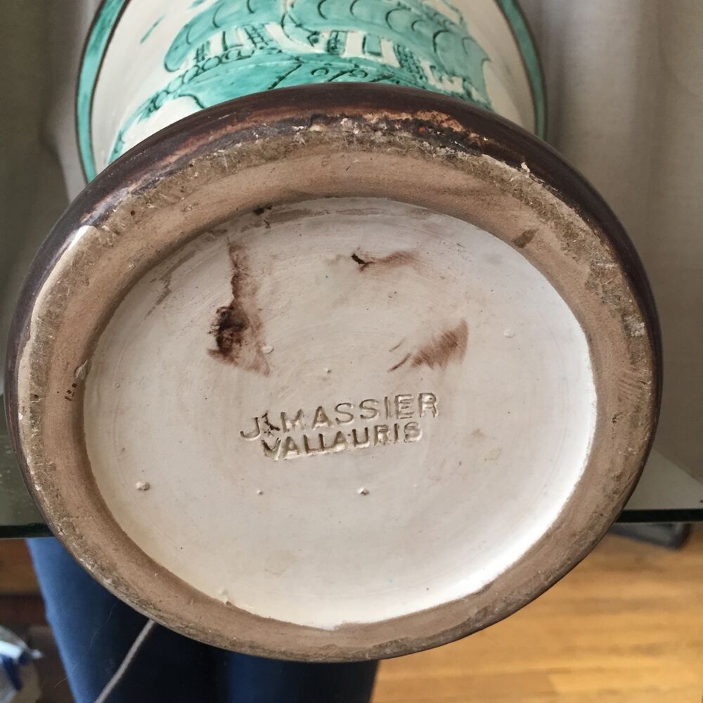 Ceramic vase jerome massier vallauris decor ship