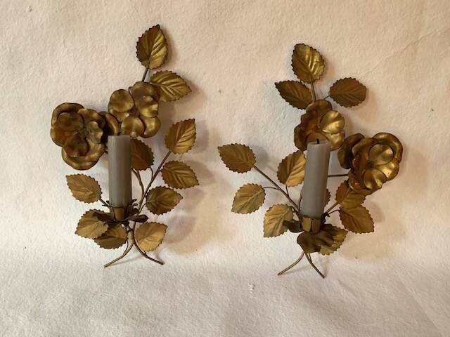 Pair of old wall lights, gold metal, 1950s