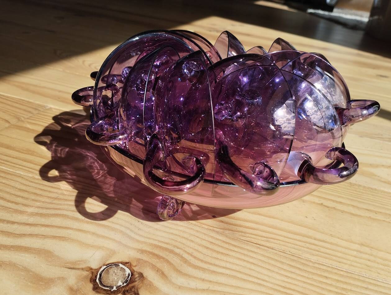 Rare amethyst blown glass cream service tripod - 13 pieces - Condition