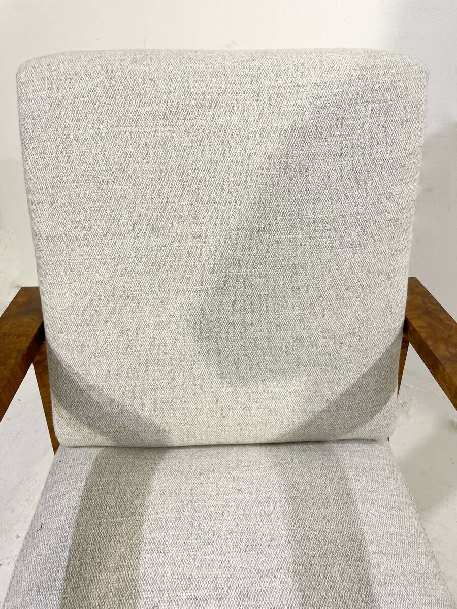 Pair of Art Deco Armchairs ,Fabric and Walnut, New Upholstery