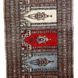 Tapis vintage fait main Bukhara de prière en laine rouge (45cm x 101cm)