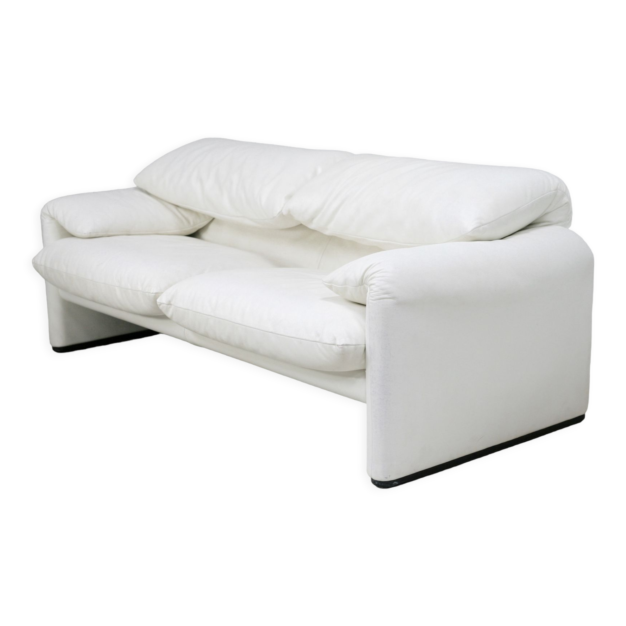 Canapé Maralunga de Vico Magistretti, Cassina, cuir blanc, Italie, circa 1970