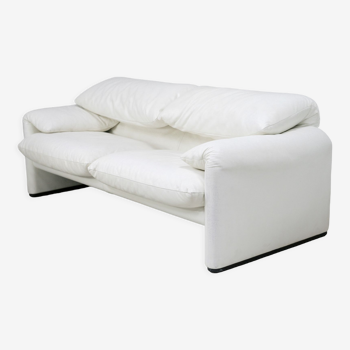 Maralunga sofa by Vico Magistretti, Cassina, white leather, Italy, circa 1970