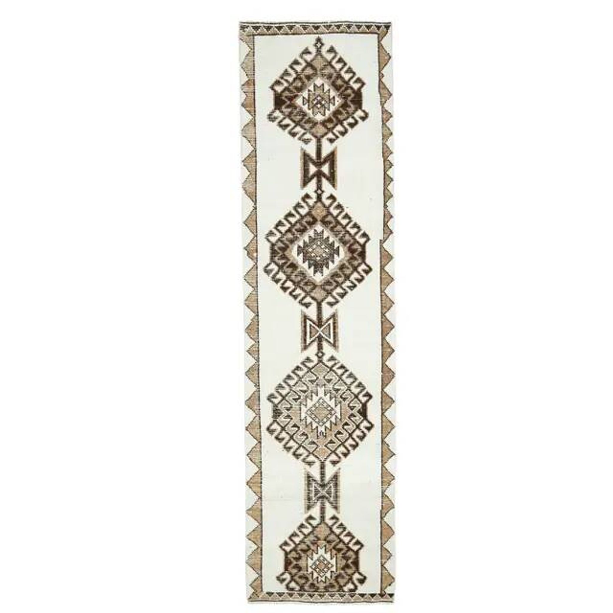 Vintage Turkish Oushak Handmade Wool Cotton White Runner Rug 84x346