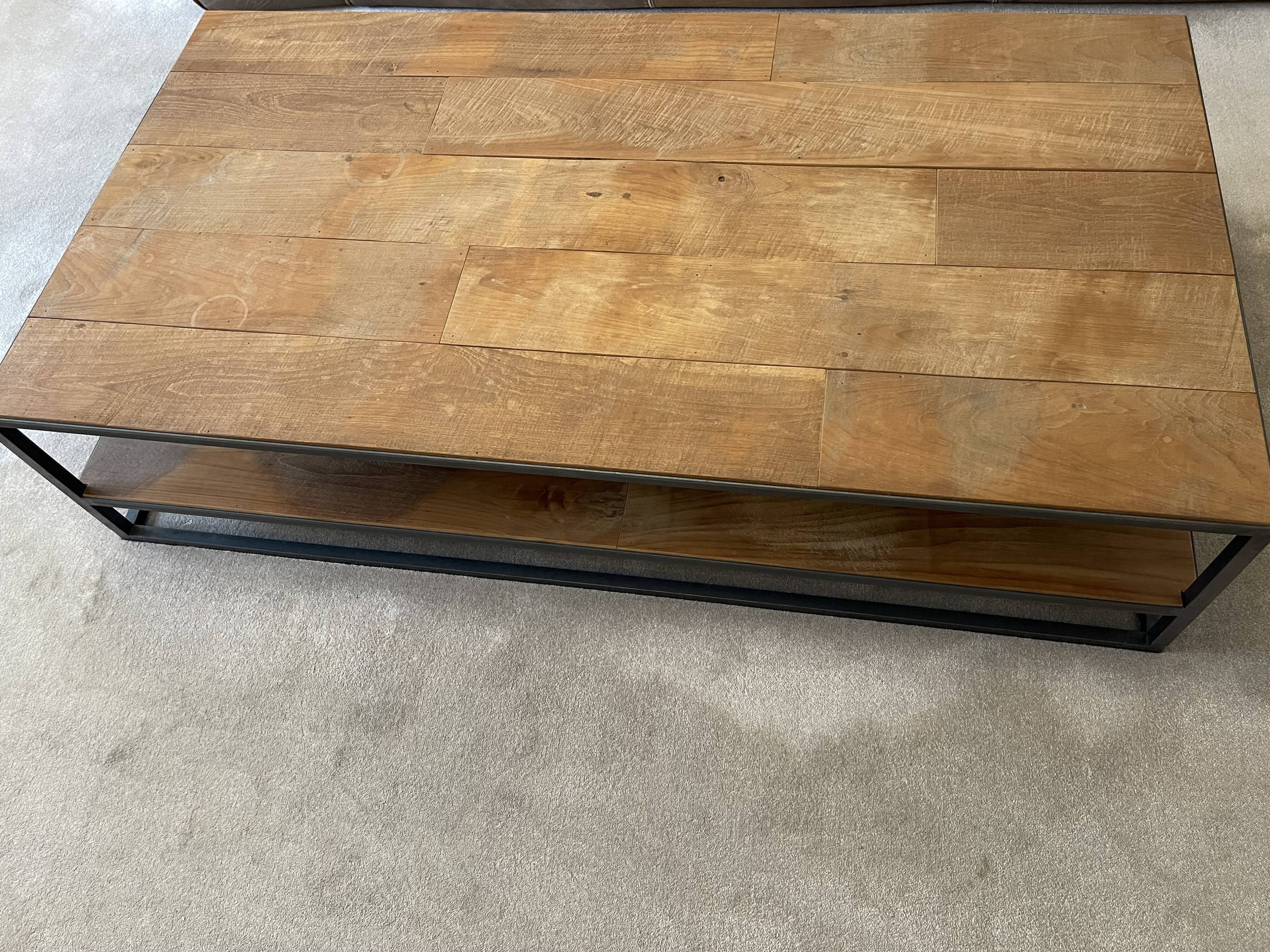 Coffee table sheet metal and natural teak, Le Cèdre Rouge