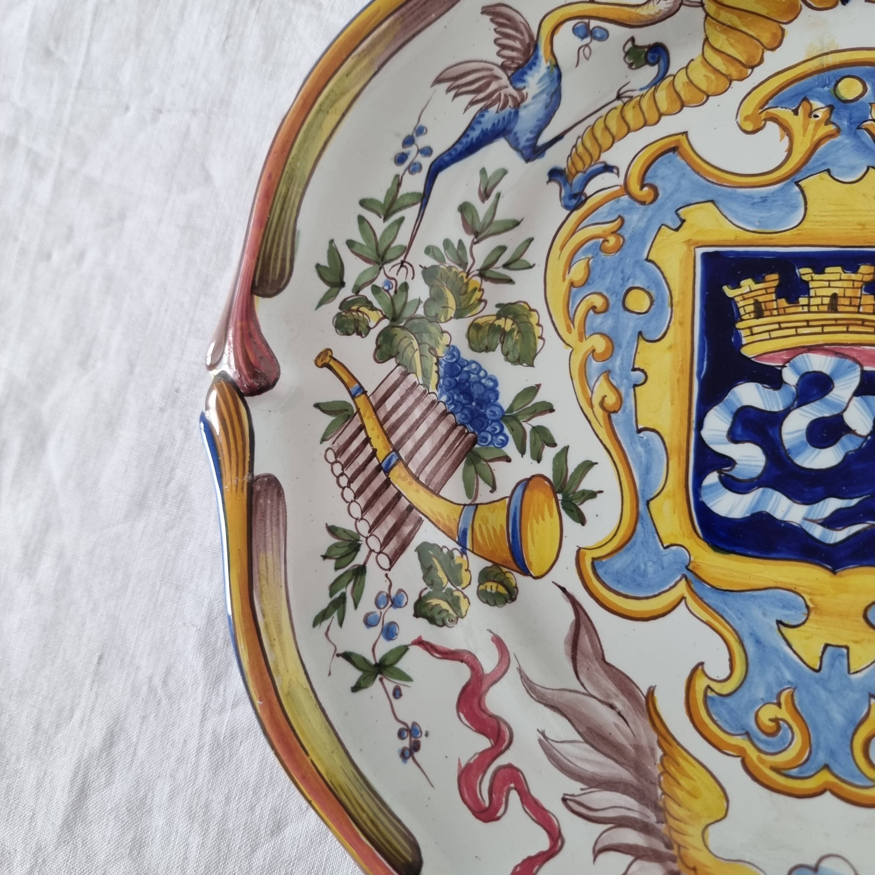 Antique French ceramic plate from Saint-Cement from 1800 Coat of arms of