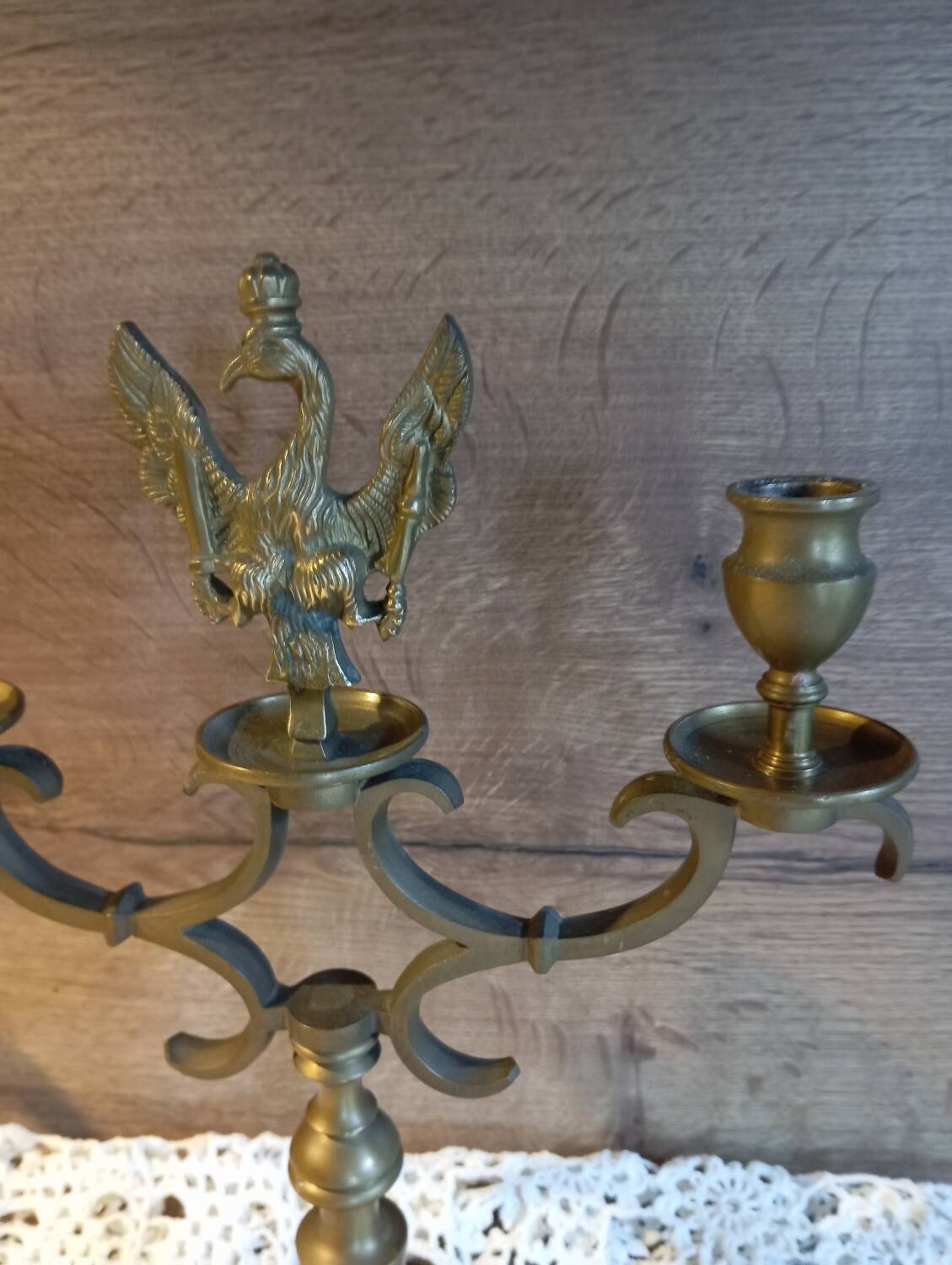 2-arm bronze candlestick, with eagle, 19th century