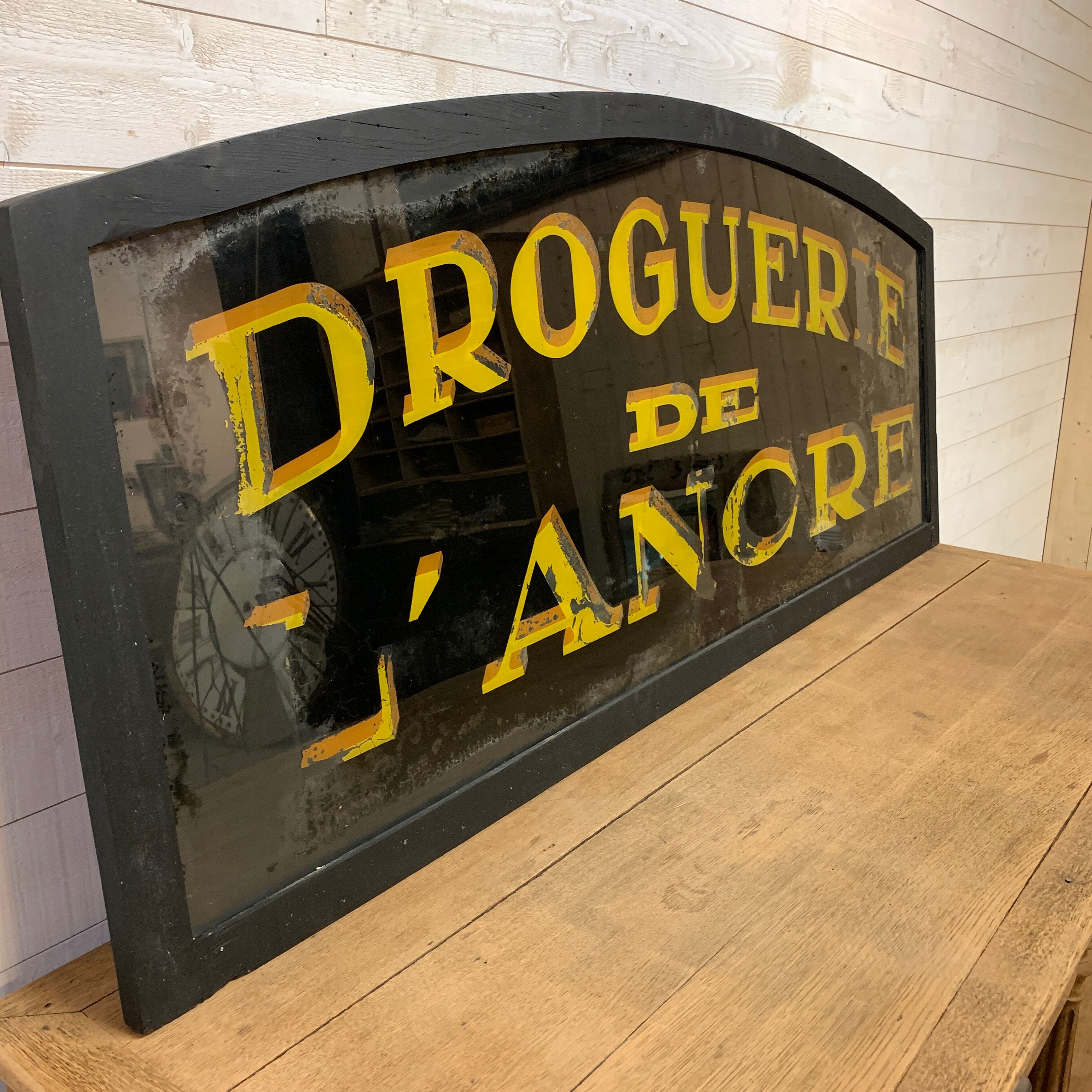 Ancient sign painted on Glass Drugs of the Anchor 1920