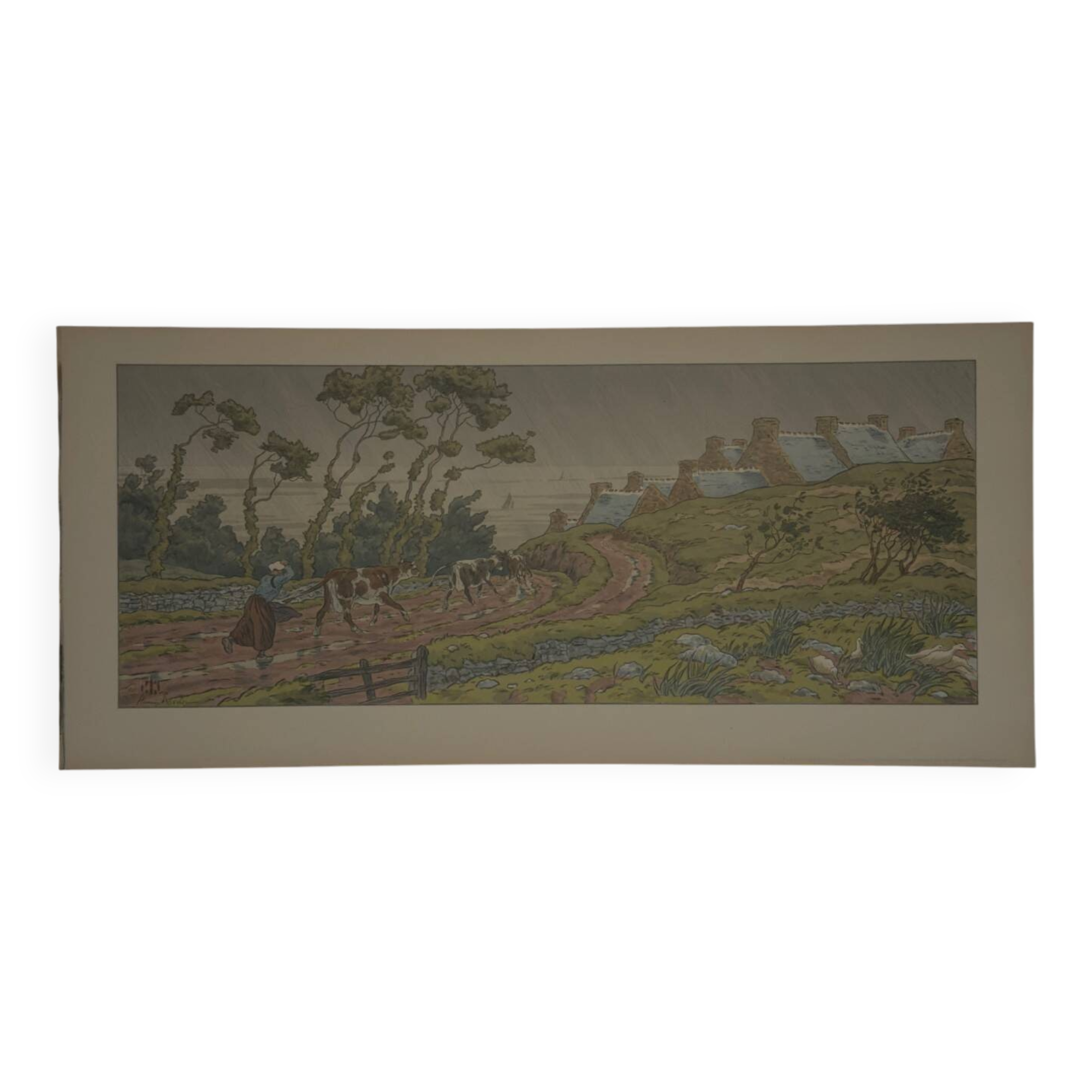 Lithograph by Henri Rivière The Enchantment of the Hours - The Downpour