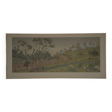 Lithograph by Henri Rivière The Enchantment of the Hours - The Downpour