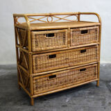 Rattan and bamboo chest of drawers 70s