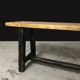 Painted wooden bench, black base, L179 cm
