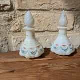 Set of 2 antique opaline crystal carafe perfume bottles