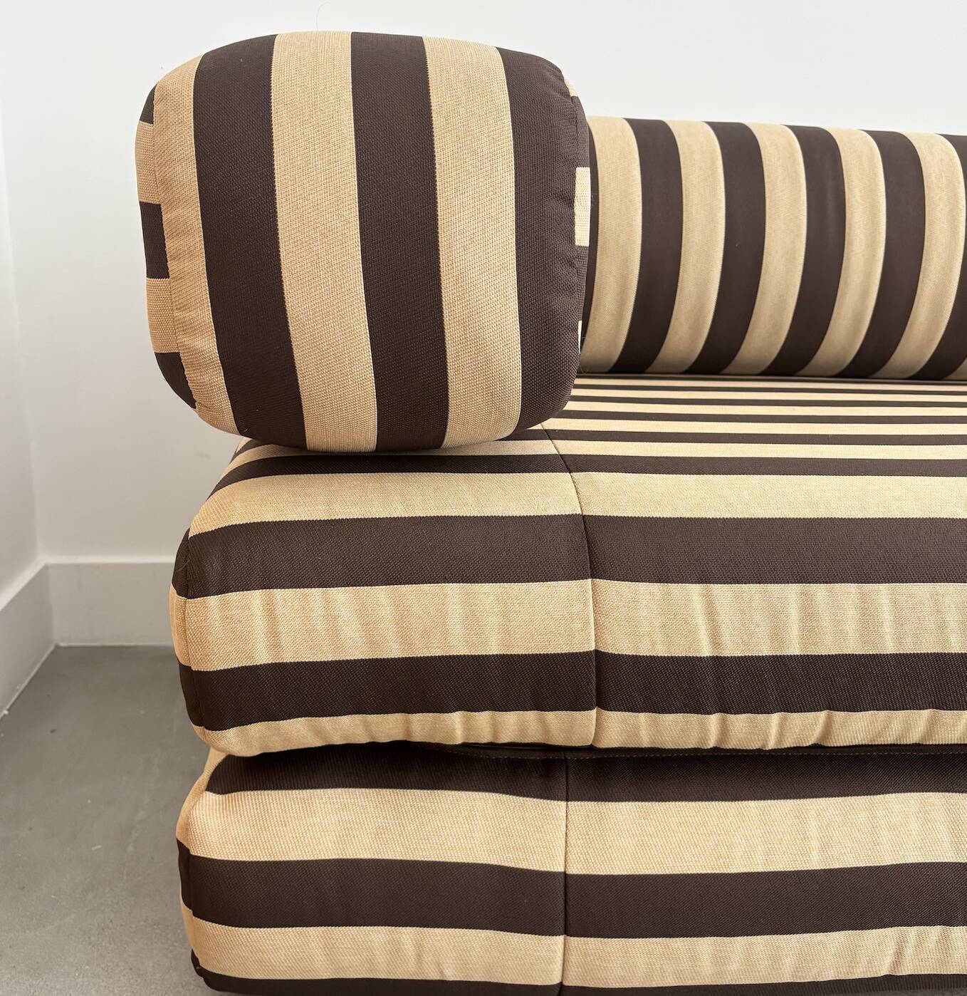 Beige and brown sofa vintage guest bed